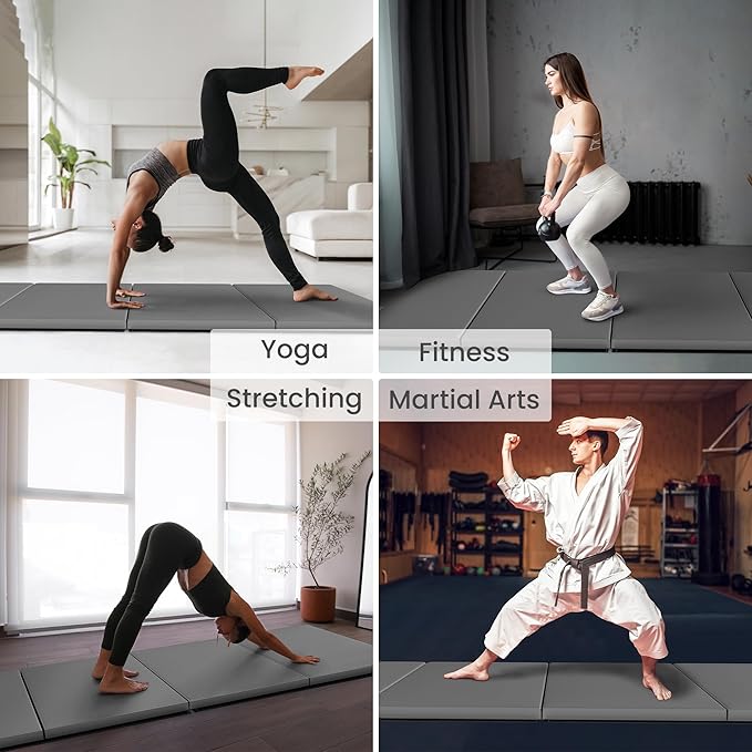 Folding Exercise Gymnastics Mat 10'x4'x2" Gym Workout Mat with Carrying Handles High-Density Anti-Tear Portable Fitness Aerobics Mats for Home Gym Yoga Pilates Tumbling MMA Core Training, Multiple Colors