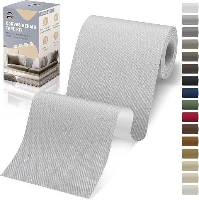 OAZ 4 x 79 inch Canvas Repair Patches Canvas Fabric Patch Self-Adhesive Canvas Repair Tape Waterproof Outdoor Gear Repair Patch Kit for Boat Cover Awning Sofa Chair Couch Tent Bag (Light Gray)