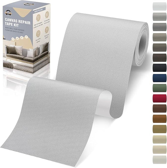OAZ 4 x 79 inch Canvas Repair Patches Canvas Fabric Patch Self-Adhesive Canvas Repair Tape Waterproof Outdoor Gear Repair Patch Kit for Boat Cover Awning Sofa Chair Couch Tent Bag (Light Gray)
