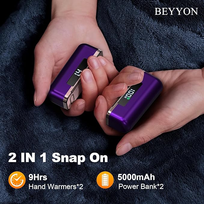 BEYYON Hand Warmers Rechargeable - Magnetic Electric Hand Warmer 2 Pack, 4 Levels Heat Up to 131℉ with LED Display, Portable Reusable Pocket Heater for Raynauds, Golf, Camping, Men, Women