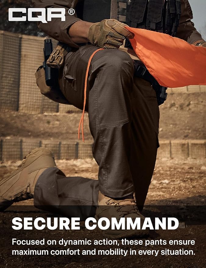 CQR Men's Flex Ripstop Tactical Pants, Water Resistant Stretch Cargo Pants, Lightweight EDC Hiking Work Pants