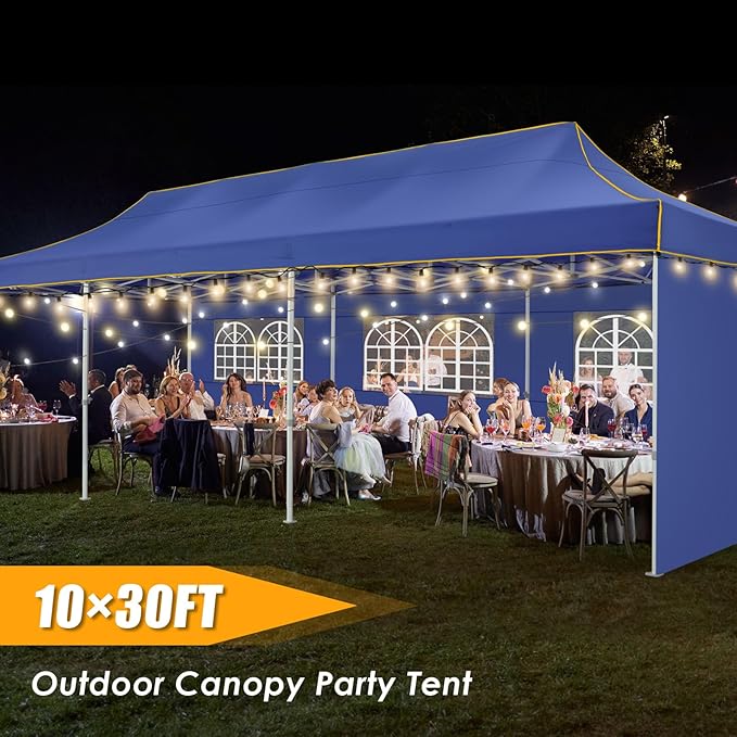 HOTEEL Tents for Parties 10x30 Heavy Duty Pop Up Canopy Tent with 5 Sidewalls&Wheeled Bag, Commercial Event Party Tent Wedding Instant Canopy Waterproof, UV 50+, Upgrade Thick Hexagonal Leg, Deep Blue