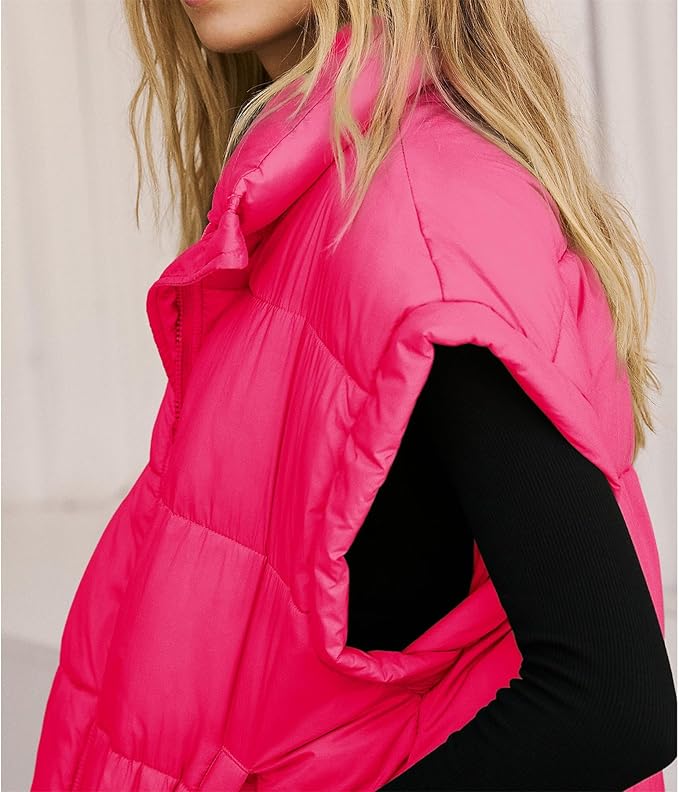 Ainangua Women's Puffer Vest Stand Collar Zipper Sleeveless Jackets Winter Lightweight Vests Warm Padded Jacket Coat