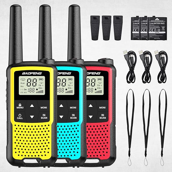 Baofeng BF-33C Walkie Talkies for Kids Rechargeable Battery, Long Range FRS Two-Way Radios, VOX, Dual Watch, USB-C Charging, NOAA, Call Tone, Flashlight, for Outdoor Play & Family Adventures, 3 Pack