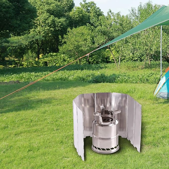 REDCAMP Folding Outdoor Stove Windscreen, 8 Plates Aluminum Camping Stove Windshield with Carrying bag, Lightweight Butane Burner Windshield