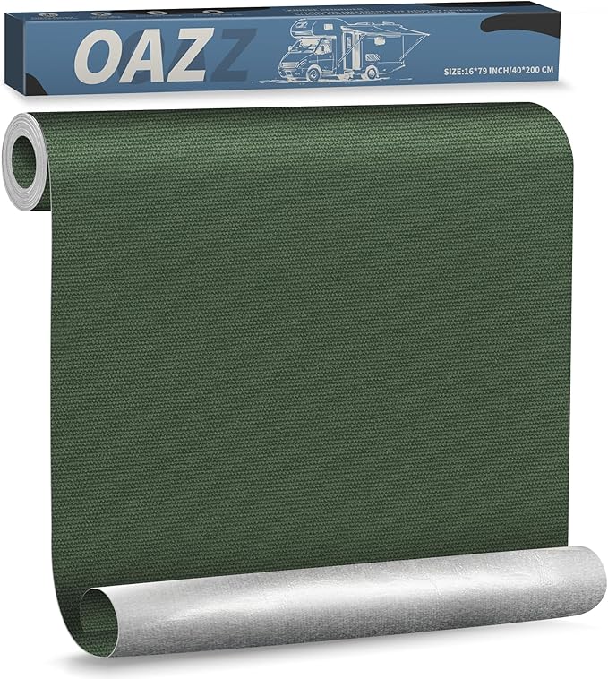 OAZ 16 x 79 inch Canvas Repair Patches Canvas Fabric Patch Self-Adhesive Canvas Repair Tape Waterproof Outdoor Gear Repair Patch Kit for Boat Cover Awning Sofa Chair Couch Tent Bag (Dark Green)