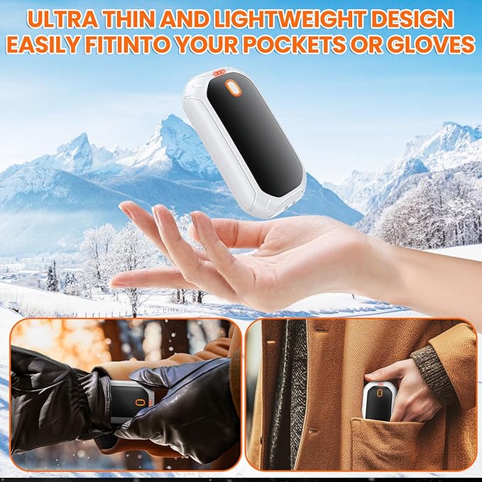 2 Pack Hand Warmers Rechargeable, 2025 New Portable Magnetic Electric with 12hrs Warmth, Double-Sided Heating Pocket Size for Outdoors, Camping - Winter Gifts for Women Men