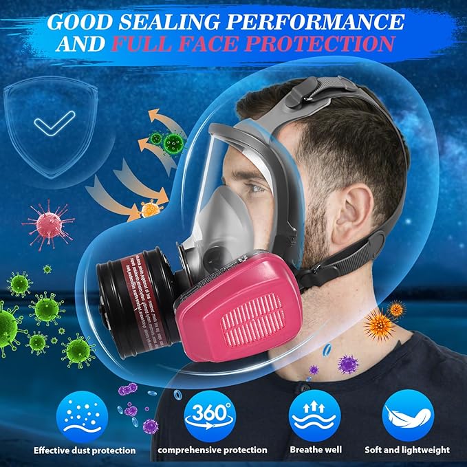 Full Face Gas Masks Survival Nuclear and Chemical with 40mm Activated Carbon Filter and 60921 Filters/Cartridges, Respirator Mask With Filters Against Dust, Organic Vapor, Paint, Welding, Chemicals