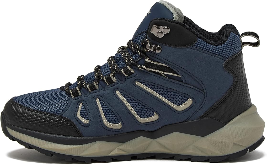 HI-TEC Valley Geo Mid Waterproof Hiking Boots for Men, Lightweight Breathable Outdoor Trekking and Trail Sneakers, Sizes 7 to 15