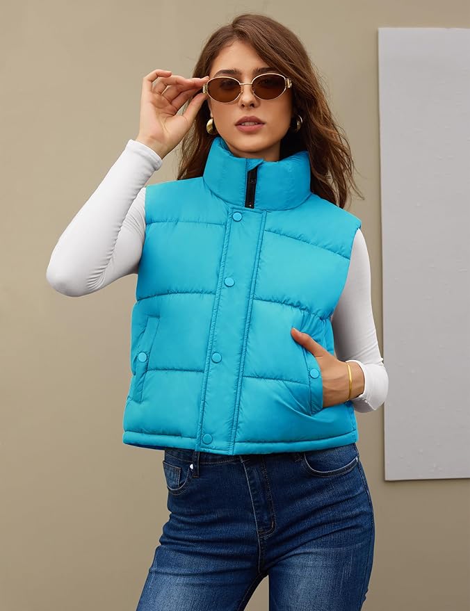 Fengbay Womens Puffer Vest Sleeveless Puffy Cropped Vests Stand Collar Vest Lightweight Bubble Quilted Vests Trendy 2025