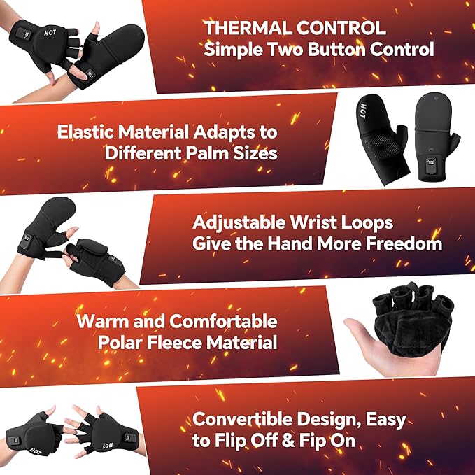 Heated Gloves for Men Women- Rechargeable Electric Full & Half Hands Electric Heated Gloves Cold Winter Work Arthritis Pain Relief Hot Compress Hand Warmers for Snow Cycling Skiing Hunting