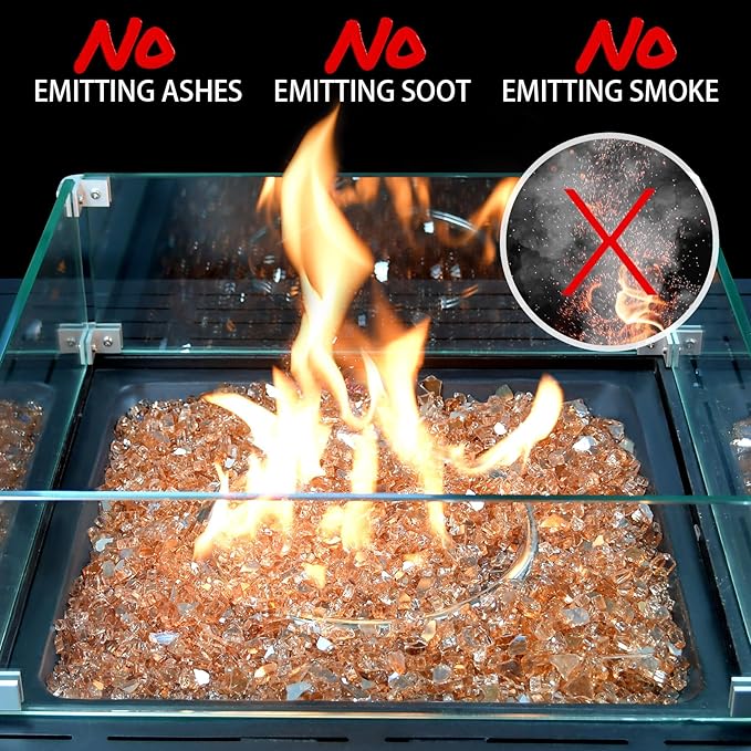 10 Pounds Fire Glass 1/4 Inch High Reflective Tempered Firepit Glass Rocks for Fireplace, Fire Pit Table, Fire Bowl and Landscaping (Champagne)