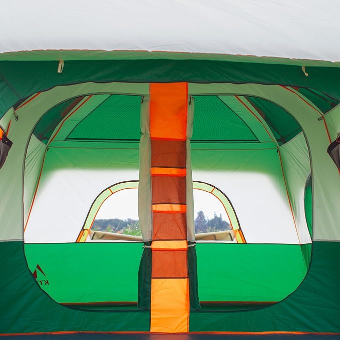 KTT Extra Large Tent 6-10-12-14 Person(A),Family Cabin Tents,2 Rooms,3 Doors and 3 Windows with Mesh,Straight Wall,Waterproof,Double Layer,Big Tent for Outdoor,Picnic,Camping,Family Gathering