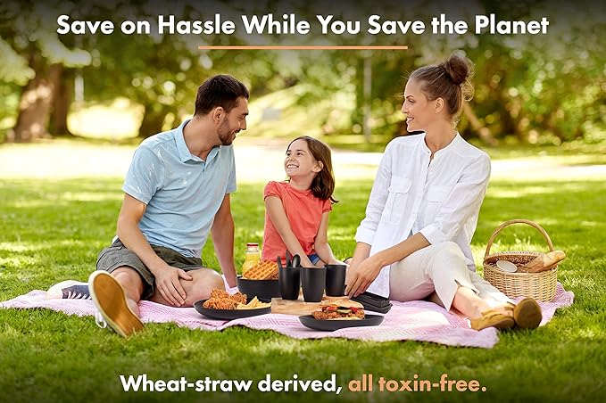 FOODLE Wheat Straw Dinnerware Set - BPA Free - Unbreakable, Microwave & Dishwasher Safe- Alternative to Plastic Dishes - Perfect for Outdoor, RV, Dorm - Camping Plates Cups and Bowls Set - For 6
