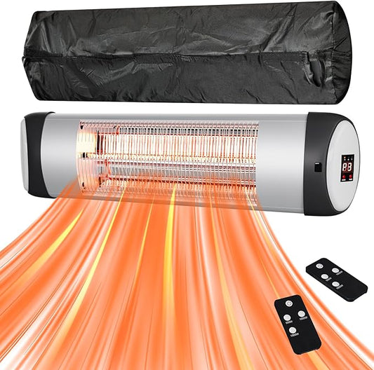 Outdoor Heater for Patio, 1500W Wall-Mounted Heater, Patio Heaters for Outdoor Use, 24H Timer, Waterproof, Carbon Fiber Tube, for Backyard Gazebo Garage Black