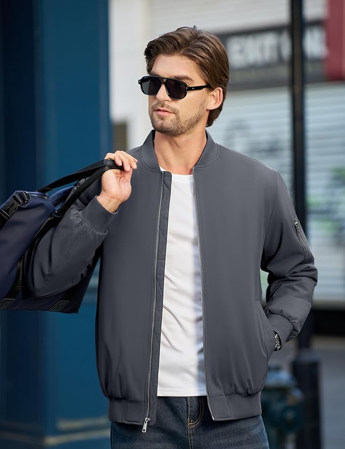 Cotrasen Mens Bomber Jacket Fall Winter Warm Windbreaker Casual Full Zip Padded Coats with Pockets