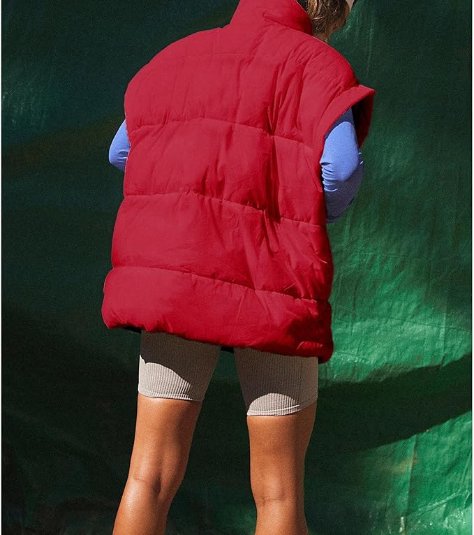 Ainangua Women's Puffer Vest Stand Collar Zipper Sleeveless Jackets Winter Lightweight Vests Warm Padded Jacket Coat