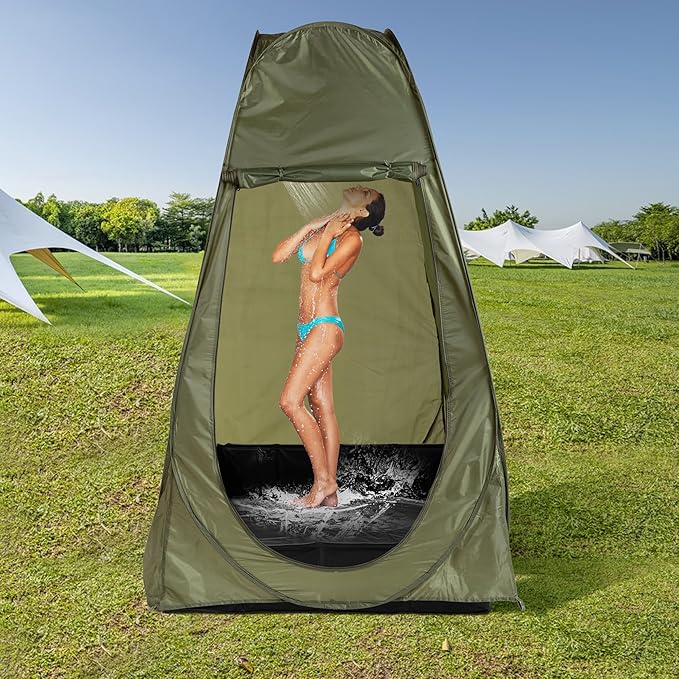MABOZOO Portable Shower Pan, 41" x 41" x 10" Outdoor Shower Base Foldable Shower Base with Drain Pipe Camping Shower Mat for Indoor & Outdoor