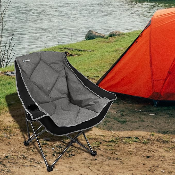 Folding Camping Chair,Oversized Portable Camping Chair with Cup Holder,Heavy Duty Padded Lawn Chair for Camping, Tailgates, Beach, and Sports