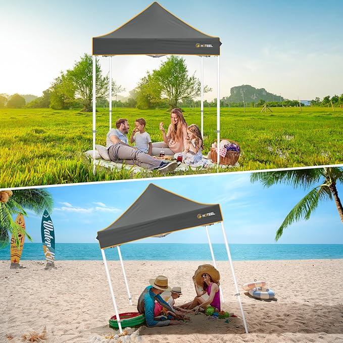 Hoteel 6.6 x 6.6 Pop up Canopy,Easy Up Heavy Duty Canopy with 4 Sidewalls,Upgrade Hexagonal Tube UPF50+ 1500mm Waterproof,Outdoor Canopy Tent with Carry Bag for Commercial Events,Beach,Camping,Grey