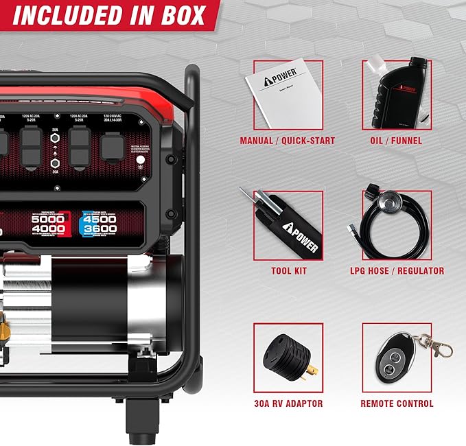 A-iPower 5000-Watt Remote Start Dual Fuel Portable Generator CO Sensor Shutdown, Heavy Duty Generators with 223cc OHV Engine For Jobsite, RV, Home Backup, Emergency(GXS5000RD)