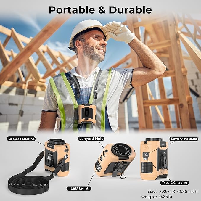 COMLIFE 10000mAh Portable Waist Clip Fan - 40H Cooling Personal Wearable Fan,5 Speeds 16000RPM Strong Belt Fan,Rechargeable Hands-free Neck Fan With Flashlight for Outdoor Jobsite Camping Traveling