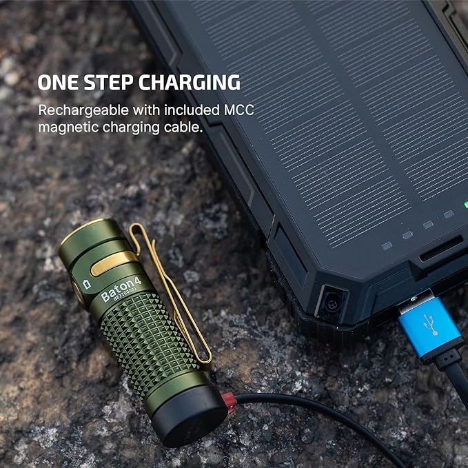 OLIGHT Baton4 Rechargeable EDC Flashlight, LED Pocket Light 1300 Lumens with Magnetic Charging Cable, 6 Modes, IPX8 Waterproof Powerful Bright Flashlight for Home, Camping and Emergencies (OD Green)