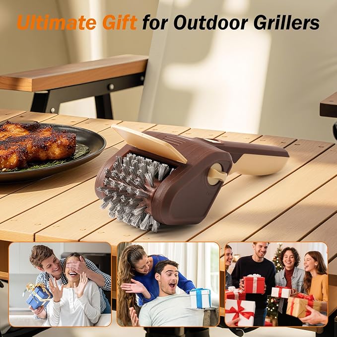 BBQ Grill Brush for Outdoor Grill, Cordless Electric Grill Cleaner with 700 RPM Stainless Steel Brush, Rechargeable Grill Cleaning Brush, Brown