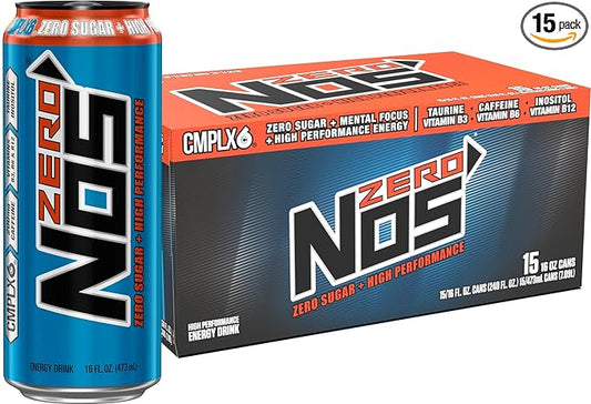 NOS Zero Sugar: High Performance Energy Drink. 16 Fl oz (Pack of 15)
