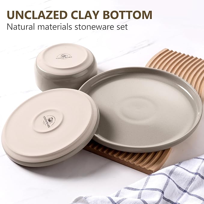 LIANYU Ceramic Dinnerware Sets for 6, 18 Piece Dish Dinner Set for Dessert Salad Pasta, Stoneware Kitchen Dining Plates and Bowls, Chip & Scratch Resistant, Milky Brown