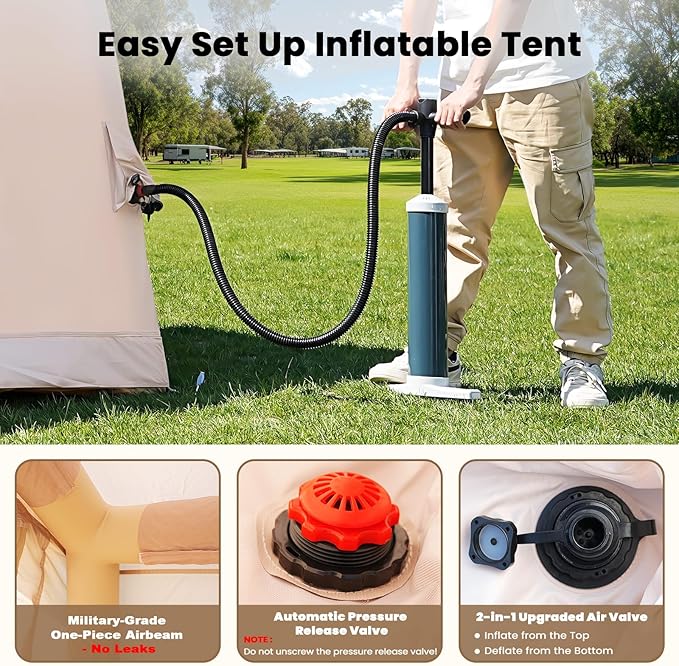 Inflatable Tents for Camping, Blow Up Tent with Hand Pump, Easy Setup InflatableTent 4 Season Tent, Waterproof Oxford Air Glamping Tents for Camping Adult 4/6/8 Person