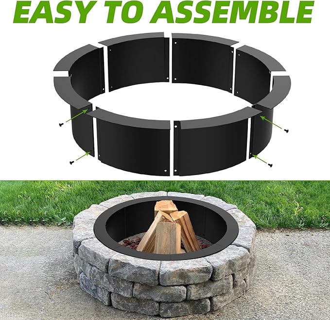 60 inch Inner Fire Pit Ring, 64 inch Outer Large Round Steel Fire Pit Insert Metal Fire Ring Liner Rim Heavy Duty for Outdoor