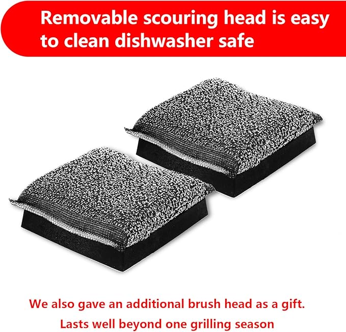 Grill Brush Bristle Free,Unique Steel Fibers Pad [Safe & Efficient] Perfect for Any Grill/Flat Tops Griddles - with 1 Replaceable Head,Grill Cleaner for Outdoor Grill,Gifts for Men/Dad