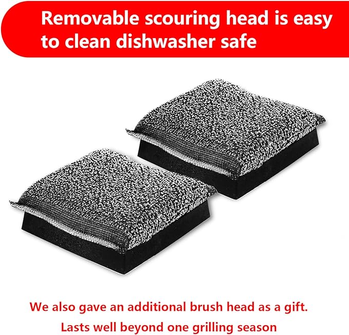 Grill Brush Bristle Free,Unique Steel Fibers Pad [Safe & Efficient] Perfect for Cast Iron/Stainless-Steel Grates- with 1 Replaceable Head,Grill Cleaner for Outdoor Gril,Gifts for Men/Dad
