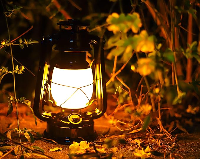 YAKii LED Vintage Flame Lantern Metal Outdoor Hanging Lantern with Dancing Flame Battery Operated Halloween Outdoor Indoor Decoration(Black)