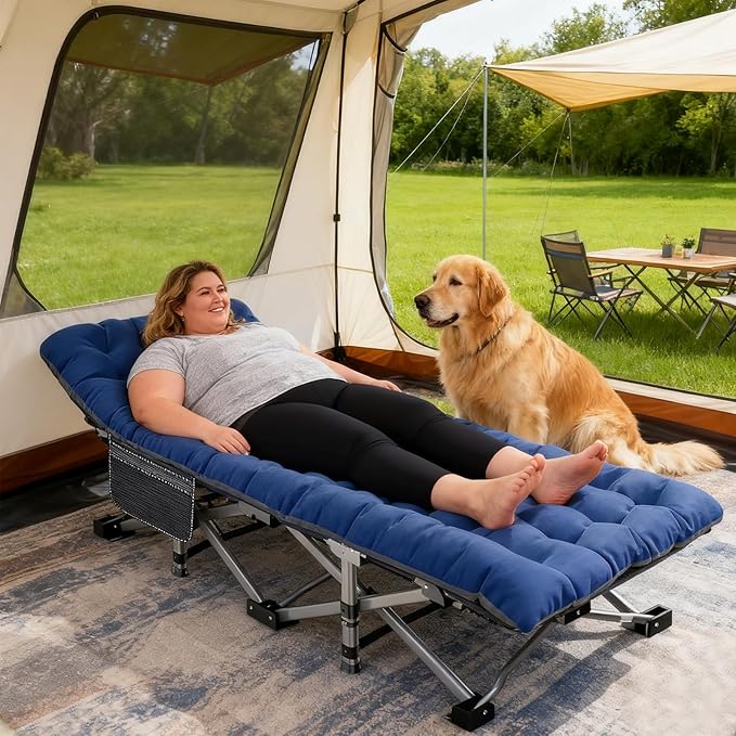 DoCred Oversized XXL Folding Camping Cot with Mattress, 2 Pack Heavy Duty Sleeping Cot Bed Portable Adults Outdoor Bed with Carry Bag, Travel Camp Cots