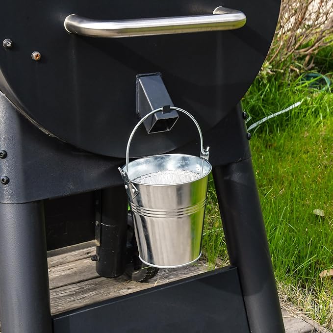 Drip Grease Bucket with 20-Pack Liners for Pellet Grill Smokers - Heavy Duty Galvanized Steel, Universal Fit, Easy Clean Accessories (Silver)