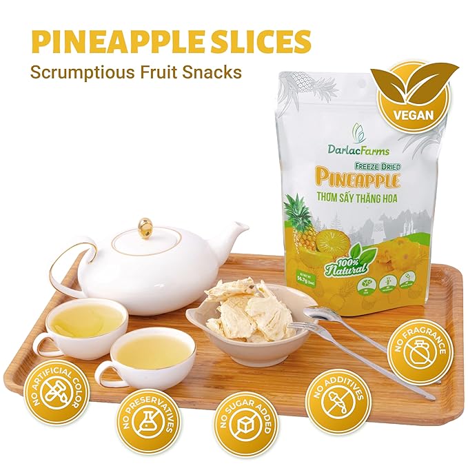 DARLAC FARMS Freeze Dried Pineapple Slices, Pack 1, No Sugar Added, Healthy Fruit Snacks for Kids, Adults & All Ages, Premium Organic Crispy Crunchy Snacks, Tea, Smoothie, 2 Oz