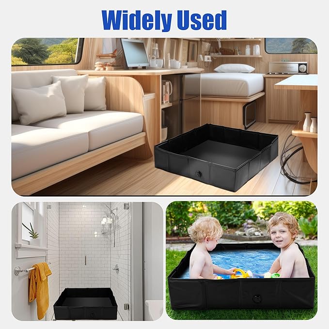 MABOZOO Portable Shower Pan, 41" x 41" x 10" Outdoor Shower Base Foldable Shower Base with Drain Pipe Camping Shower Mat for Indoor & Outdoor