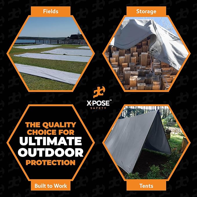 Heavy Duty Silver Poly Tarp 9' X 12' (2-Pack) - Multipurpose Protective Cover - Durable, Waterproof, Weather Proof, Rip and Tear Resistant - Extra Thick 12 Mil Polyethylene - by Xpose Safety