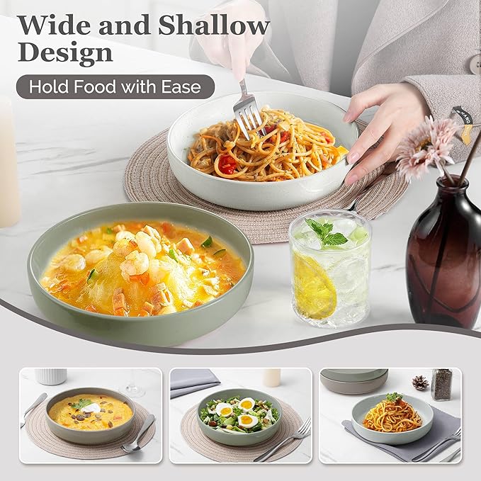 HaWare Pasta Bowls Set of 4, 33oz Large Salad Bowls for Home Kitchen, Ceramic Serving Plates for Soup, Cereal, Scratch-resistant Wide and Shallow Dinner Bowl, Microwave & Dishwasher Safe, Multicolor