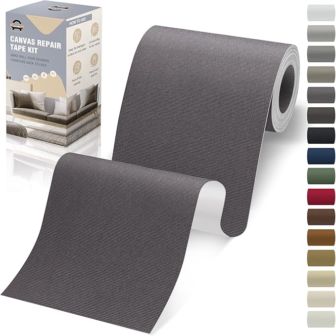OAZ 4 x 79 inch Canvas Repair Patches Canvas Fabric Patch Self-Adhesive Canvas Repair Tape Waterproof Outdoor Gear Repair Patch Kit for Boat Cover Awning Sofa Chair Couch Tent Bag (Dark Gray)