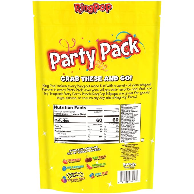 Ring Pop Halloween Candy Lollipops - 20 Ct Bulk Variety Pack in Assorted Fruity Flavors - Full Size, Individually Wrapped Hard Candy For Trick or Treat, Halloween Bowls, Gifts, Party Favors