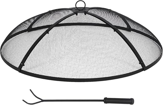Lineslife Fire Pit Spark Screen, Fire Pit Screen 30 Inch Round with Handle & Poker, Heavy Duty Collapsible Outdoor Fire Pit Mesh Screens, Metal Firepit Lid for Patio Backyard Beach RV Camping, Black