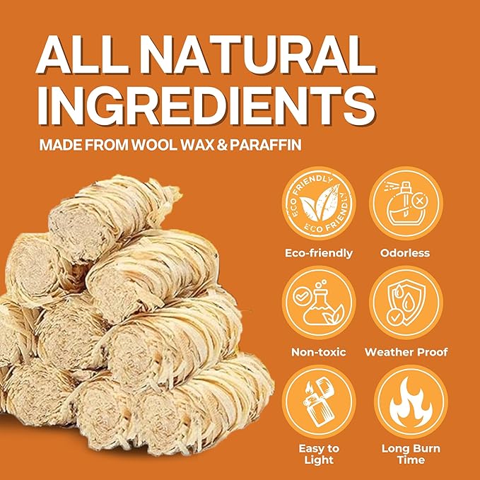 Natural Fire Starters for Fireplace, Wood Stove, Campfire & BBQ – Wood Wool & Wax Coils – Non-Toxic, Eco-Friendly Flame Starters by Mayhem & Mercy (24 Count)