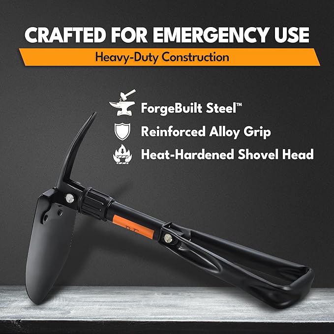 Folding Shovel, 18" Survival Shovel, Backpack Hiking Shovel, Military Grade Carbon Steel with Saw Edge, Collapsible with Carry Case