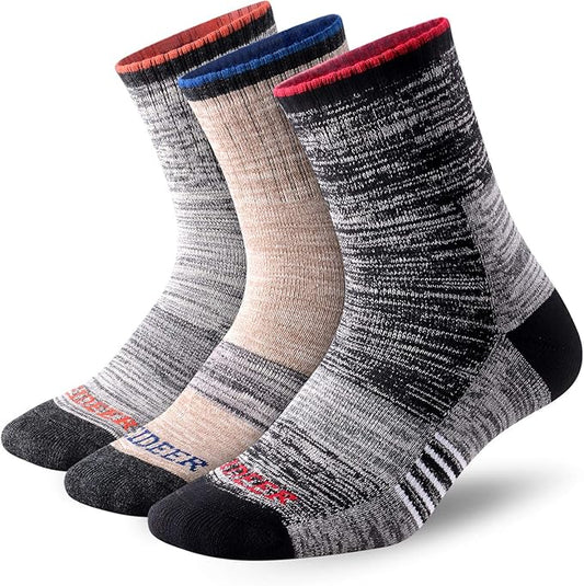 FEIDEER Men's Hiking Walking Socks, Multi-pack Wicking Cushioned Outdoor Recreation Cotton Quarter Crew Socks