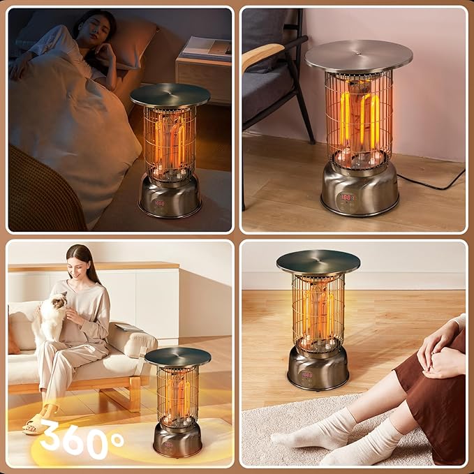 Space Heater, 2000W Electric Heaters Indoor Portable with Thermostat, High Efficiency Heating of Carbon Brazed Tubes Heater for Bedroom, Office and Indoor Use