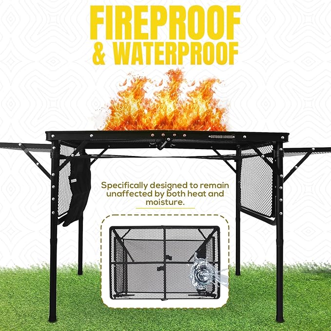 Foldable Outdoor Grill Table with Extension Boards - Support up to 88 lbs, Portable Camping Table for Beach, BBQ and RV