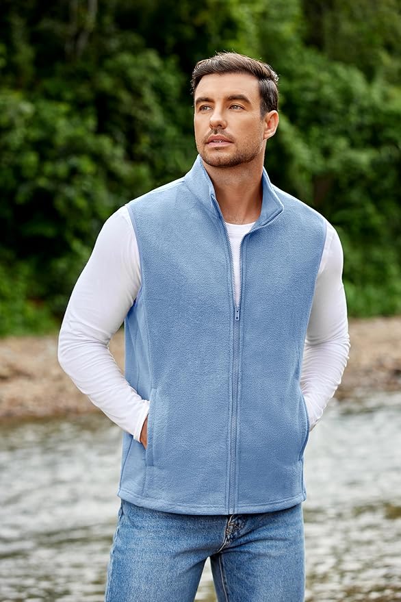 COOFANDY Mens Polar Fleece Vest Lightweight Sleeveless Jacket Warm Zip up Outerwear Vests with Zipper Pockets for Hiking
